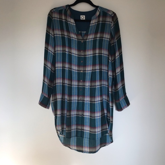 Anthropologie Akemi & Kin Lucie Plaid Green Tunic - Picture 3 of 9